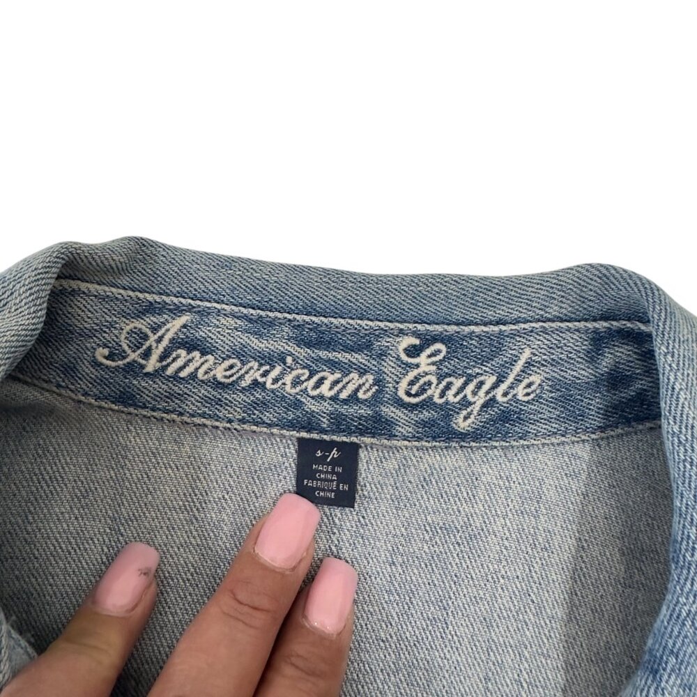 American Eagle Womens S/P Retro Cropped Denim Jacket Aztec Red Back Panel Casual - Picture 5 of 15